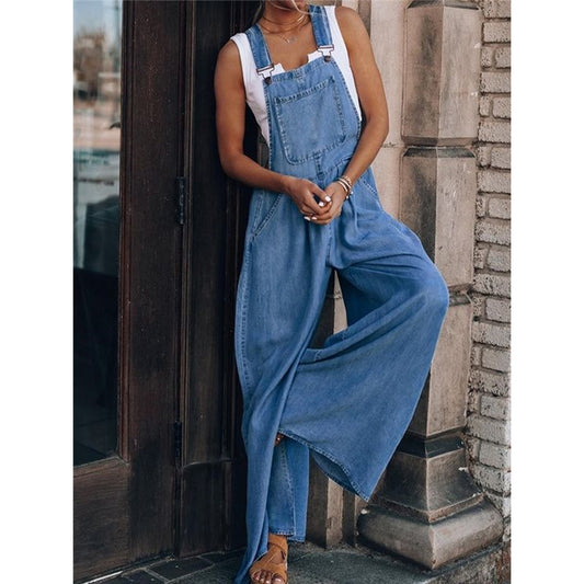 Extra Wide Leg Pockets Denim Overalls