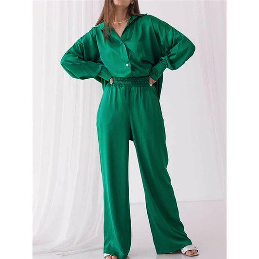 Solid Color Silky Two-Piece Pajamas Sets