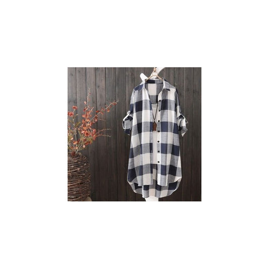 Long Size Women's Loose Slim Fashion Plaid Blouse