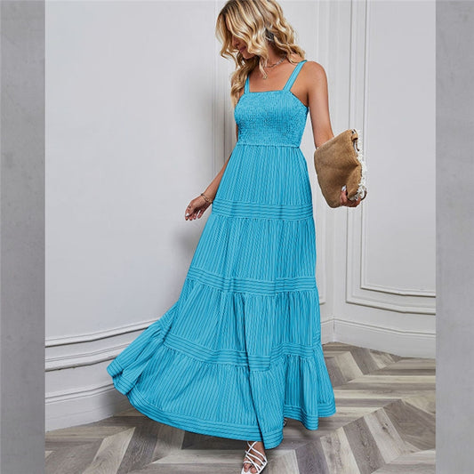 Solid Color Sleeveless High Waisted Large Swing Sling Maxi Dress