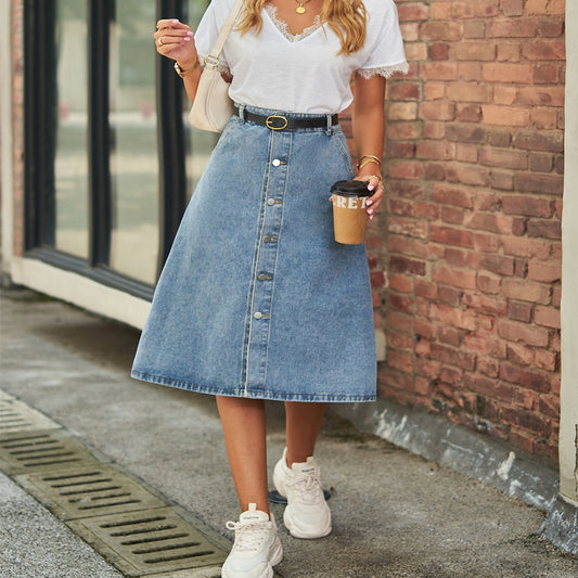 Solid Color A-Line Buttoned Denim Skirts