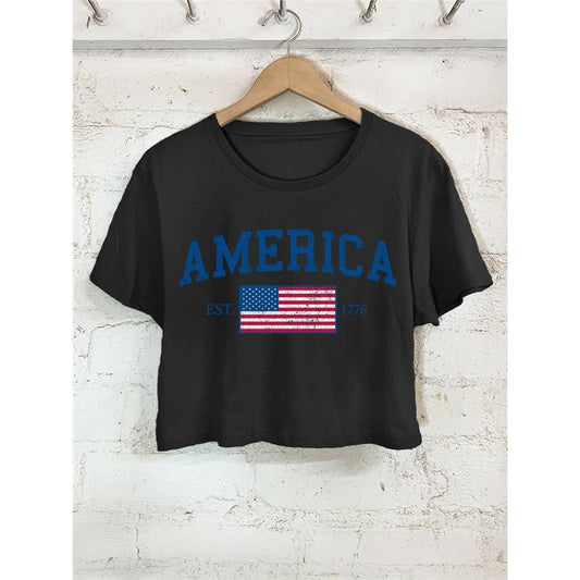 America Graphic Short Crop Top