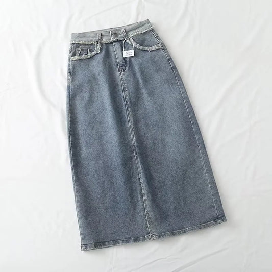 Stretch Front Slit Casual Denim Skirt