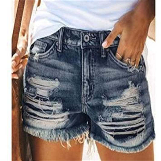 Women Torn Fringe Denim Shorts