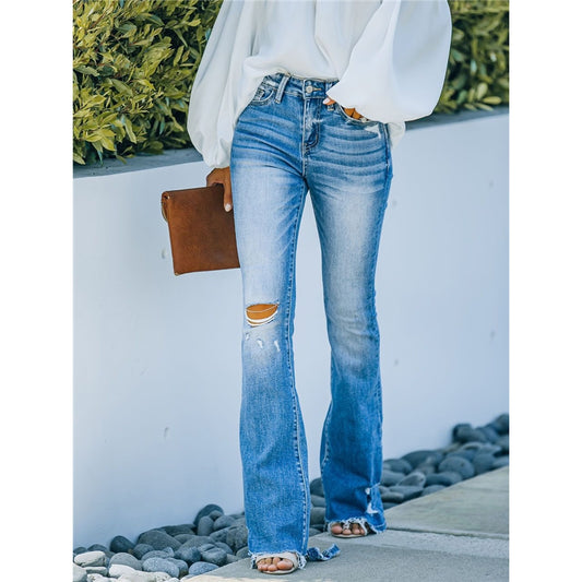 High-Rise Ripped Slim Bootcut Jeans