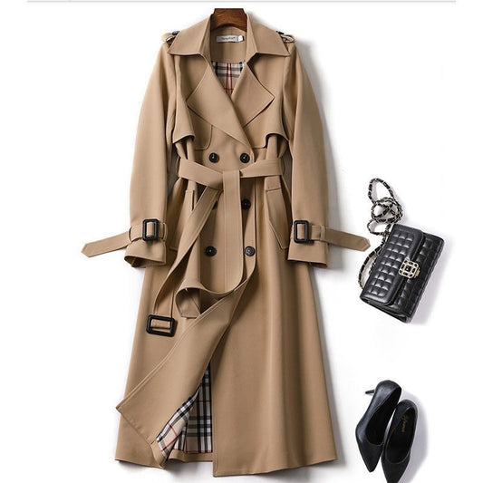 Solid Color Lapel Long Sleeves Buttoned Belted Midi-Length Outerwear