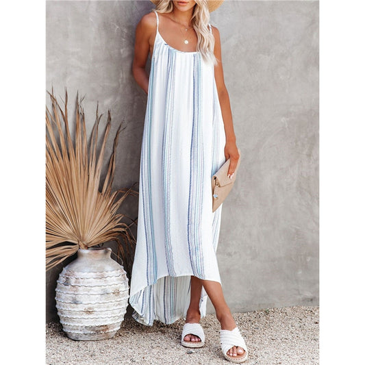 Loose Striped Print Casual Maxi Dress