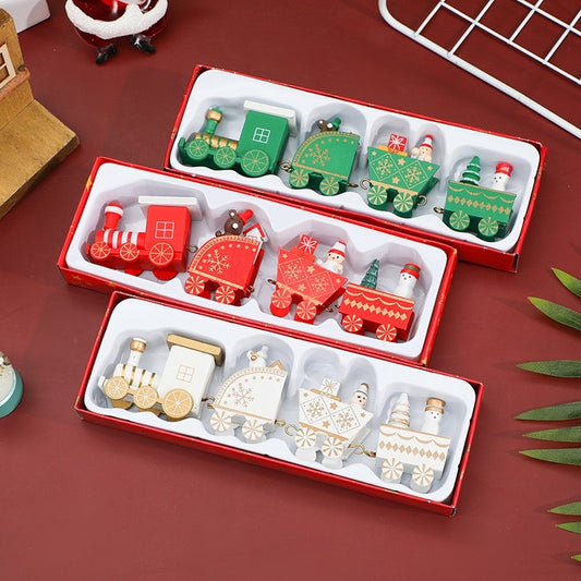 Cute Wooden Train Toy Christmas Ornaments