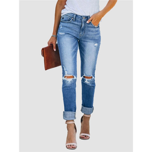 Mid-Rise Ripped Slim Tapered Jeans