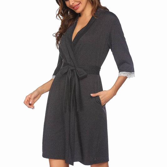 Loose Seven-Quarter Sleep Robe Waist Sash