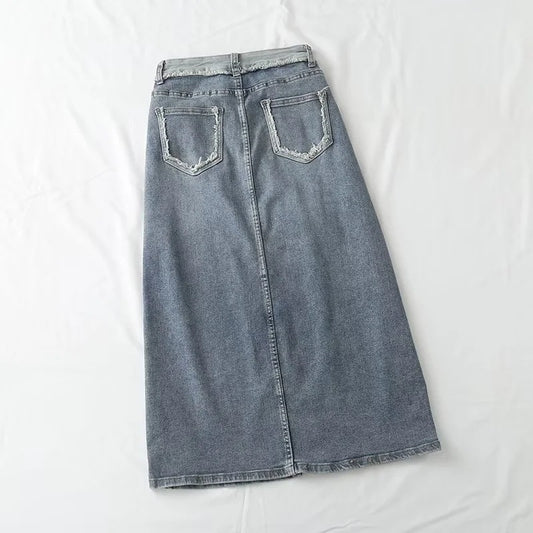 Stretch Front Slit Casual Denim Skirt