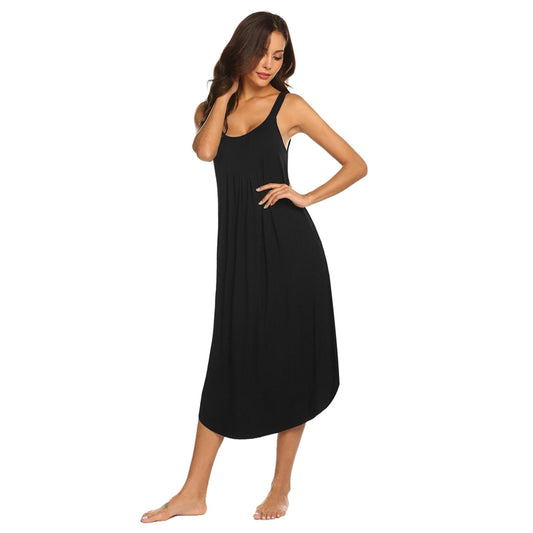 Lace-Trimmed Relaxed Plain Sleepwear Nightdress