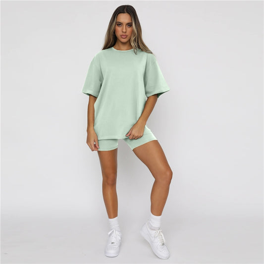 Solid Color Short Sleeve Round Neck Pullover Suit